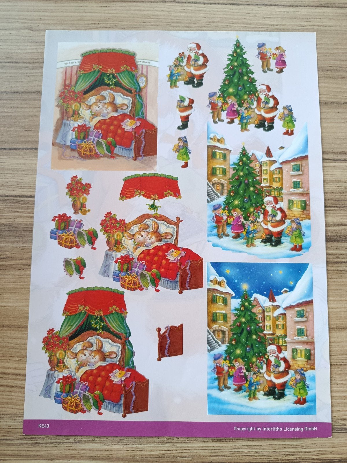 Konijnen in bed, kerstman op straat met de kinderen, Knipvel, Ophalen of Verzenden, Nieuw, Kerst, Knipvel