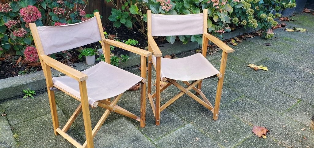 2 regisseursstoeltjes, Huis en Inrichting, Ophalen, Hout, Twee, Bruin
