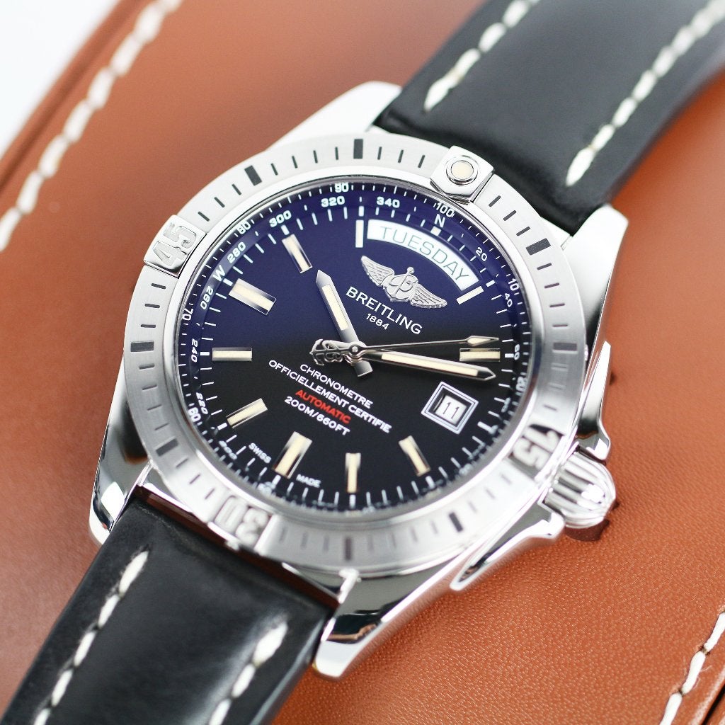 Breitling Galactic Automatic 44 (Zeer goed/ 2017), Leer, Staal, Breitling, Polshorloge