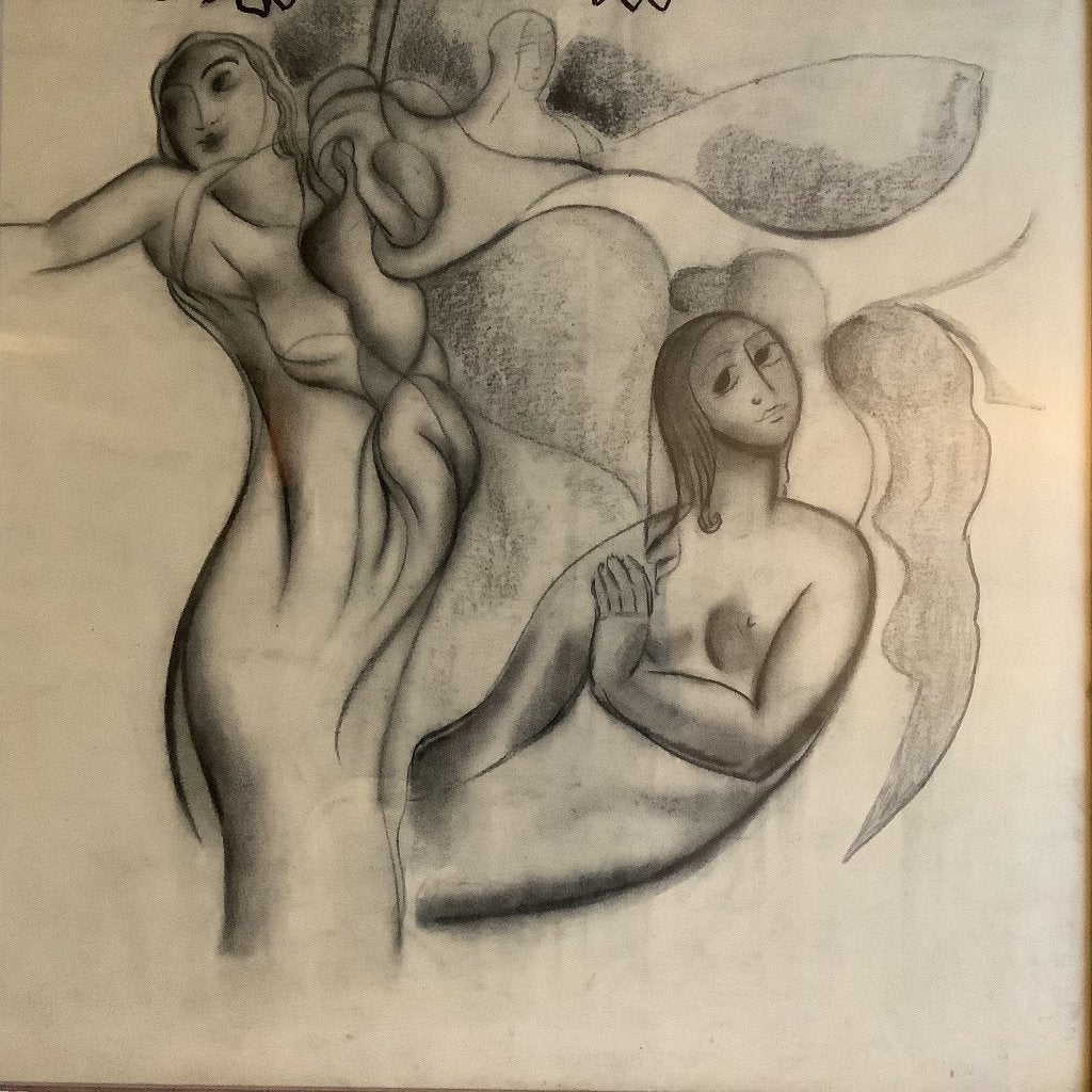 Tekening houtskool, vrouwenfiguren., Ophalen