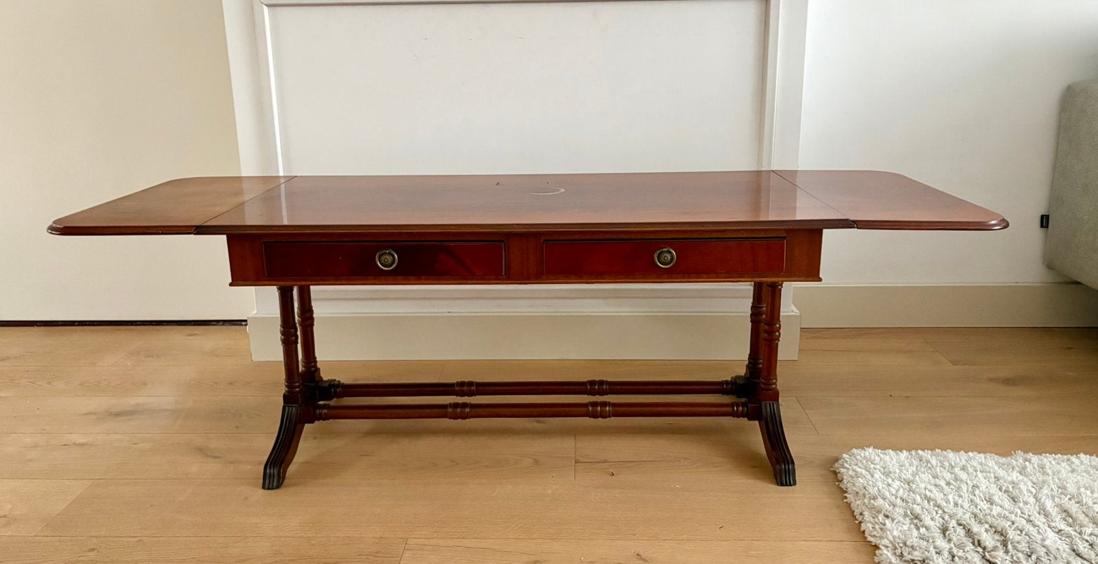 Nu 25,-!  Antieke hangoor salontafel mahonie, Ophalen, Gebruikt, Klassiek chic, Rechthoekig