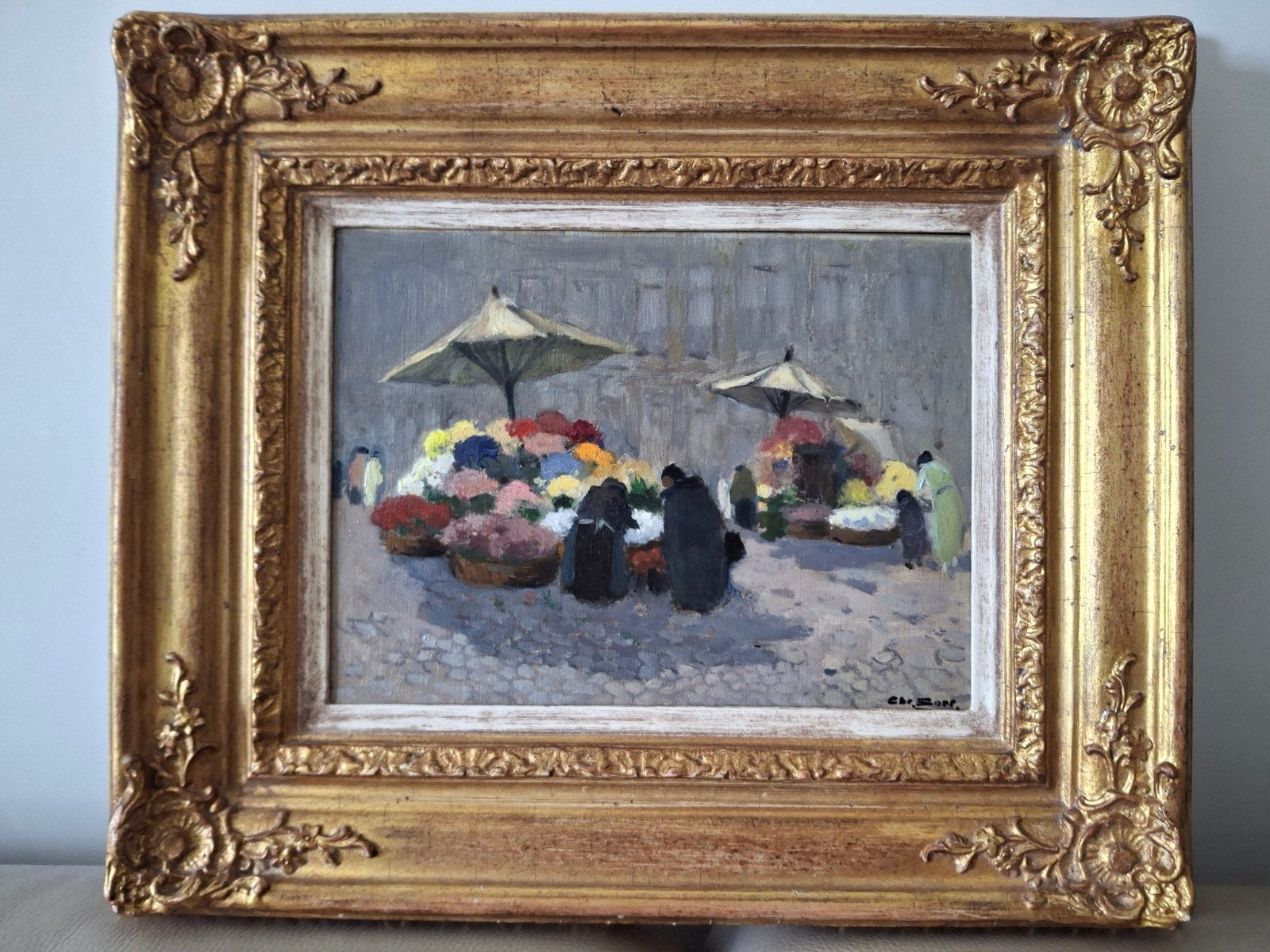 Olieverf van Christiaan (Chris) Soer " Bloemenmarkt", Antiek en Kunst, Kunst | Schilderijen | Klassiek, Ophalen