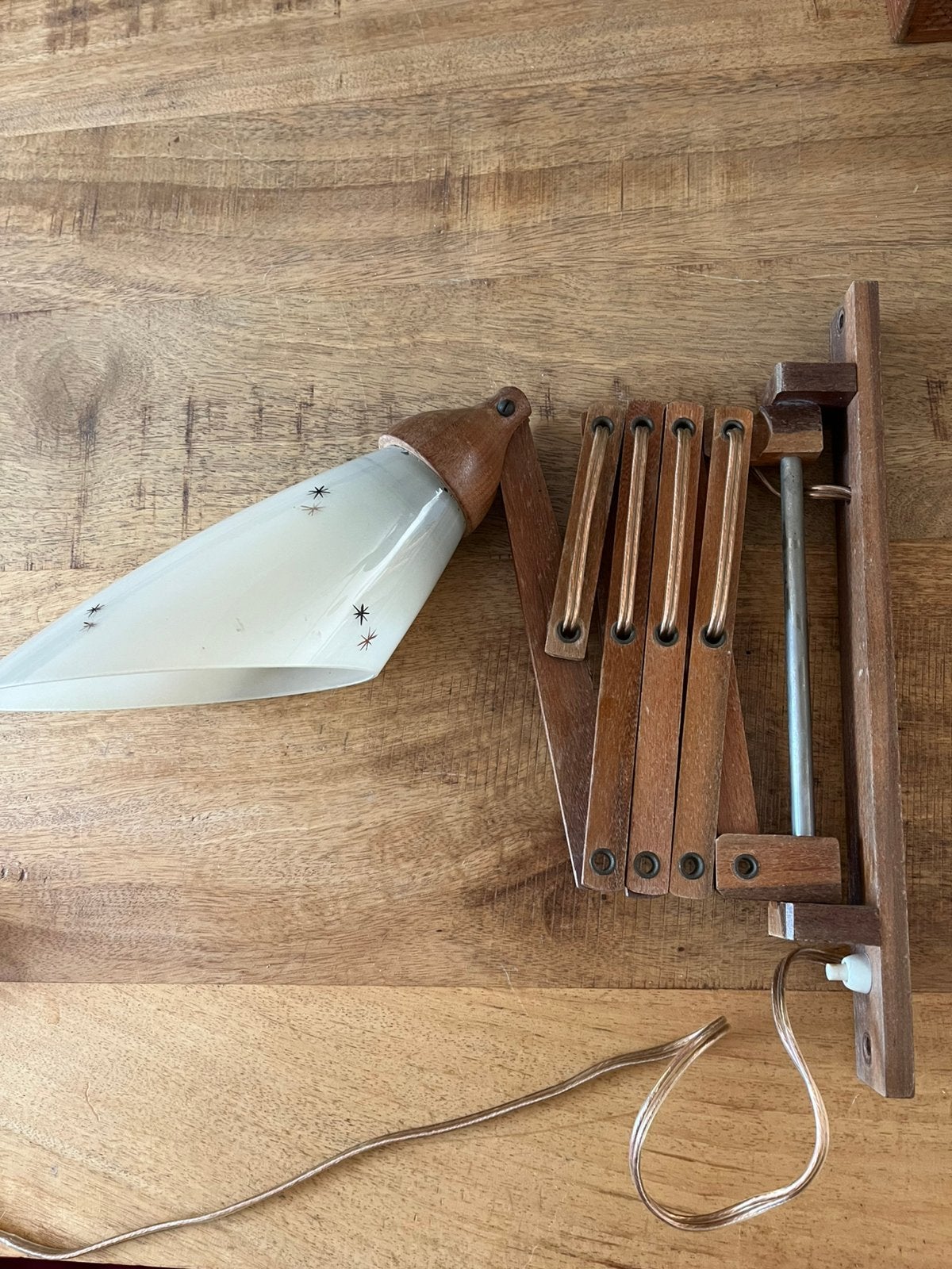 Vintage houten schaarlamp, Ophalen of Verzenden, Zo goed als nieuw