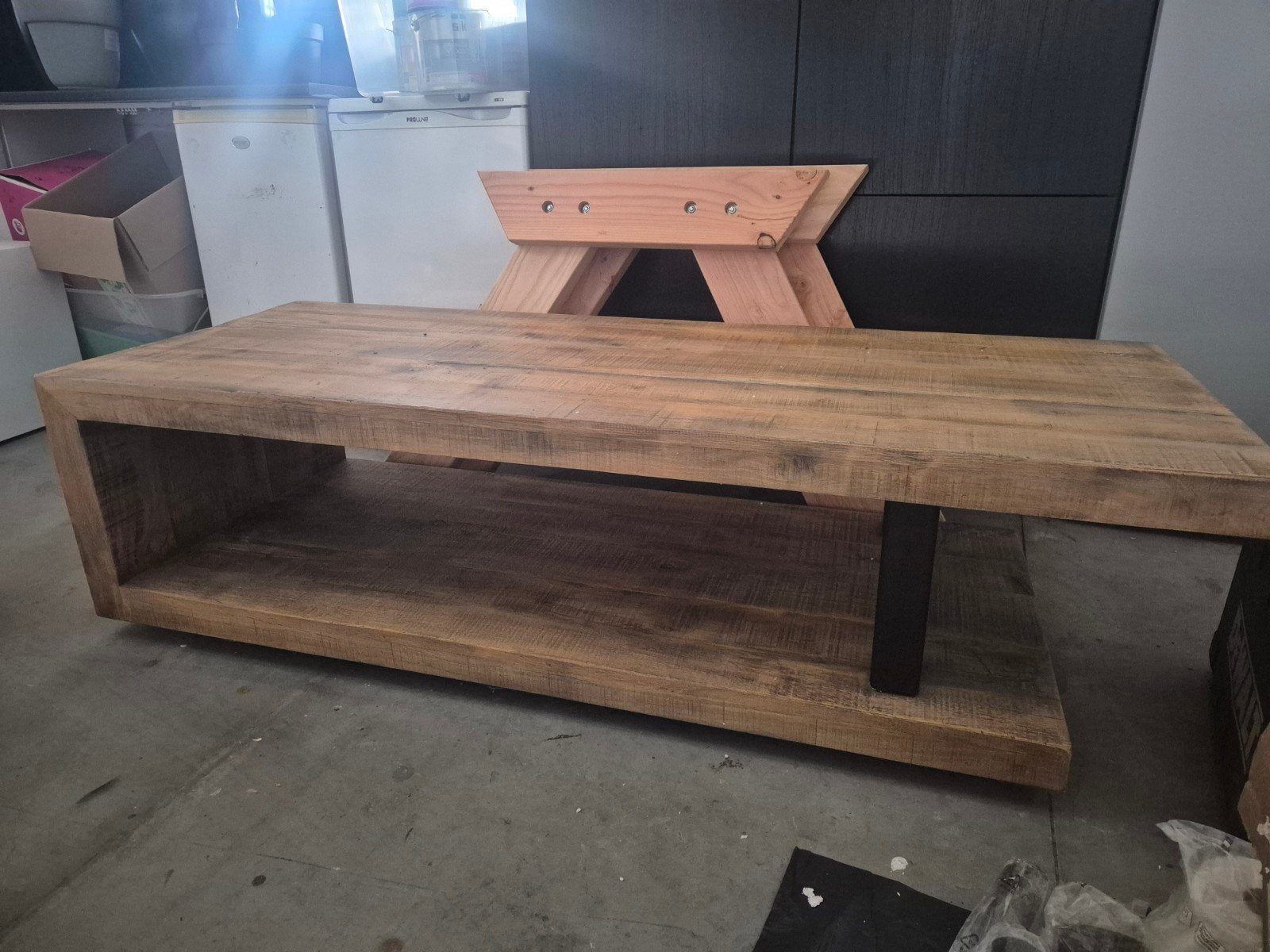 stoere houten salontafel, Ophalen of Verzenden, Rechthoekig, 150 tot 200 cm, 100 tot 150 cm