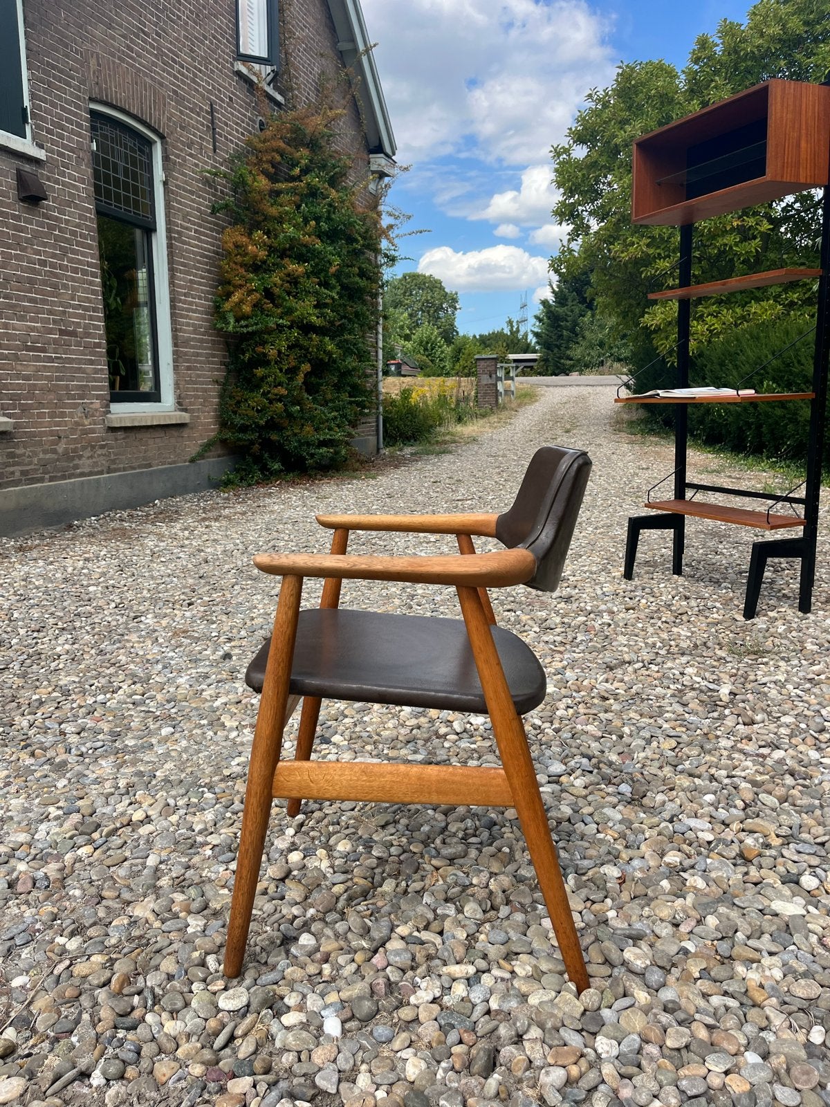 Erik Kirkegaard stoel - Vintage mid century Deens design, Ophalen, Gebruikt, Bruin, Leer
