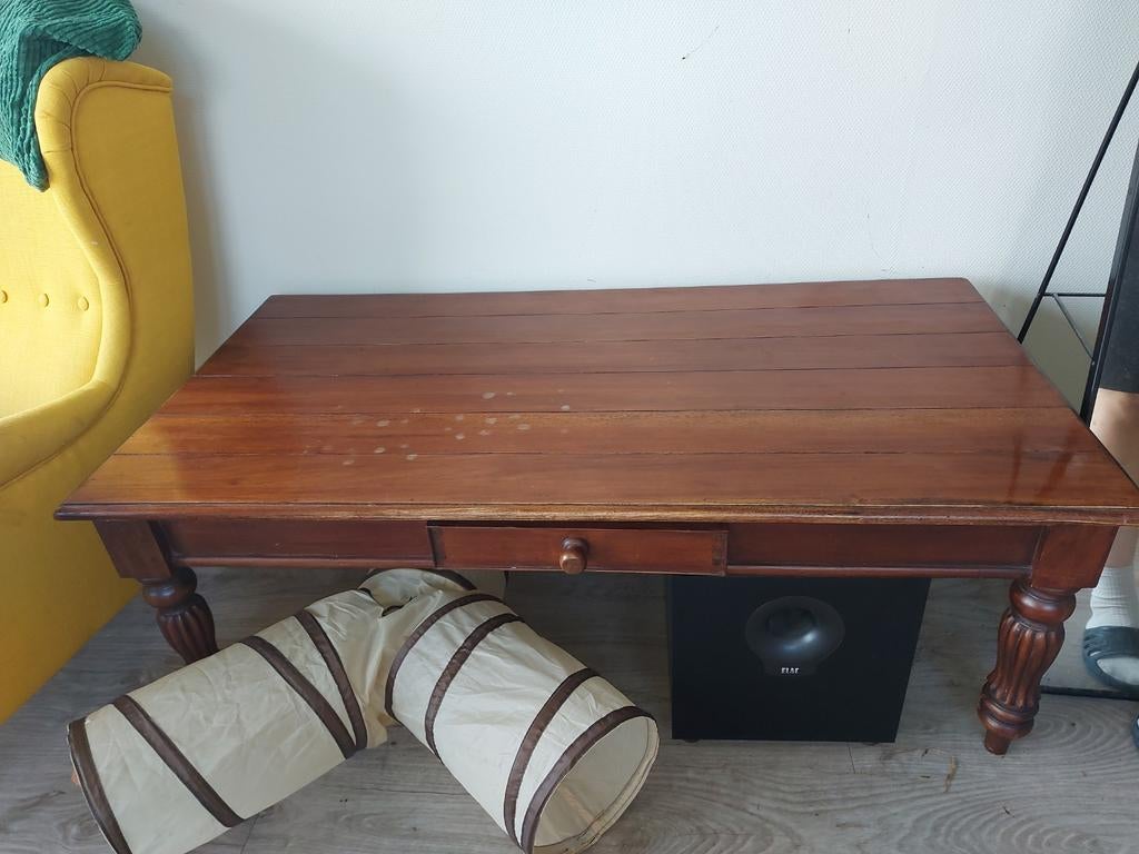 Houten salontafel met lade - Rustieke stijl, Huis en Inrichting, Tafels | Salontafels, Ophalen, Gebruikt, 100 tot 150 cm, Rustiek