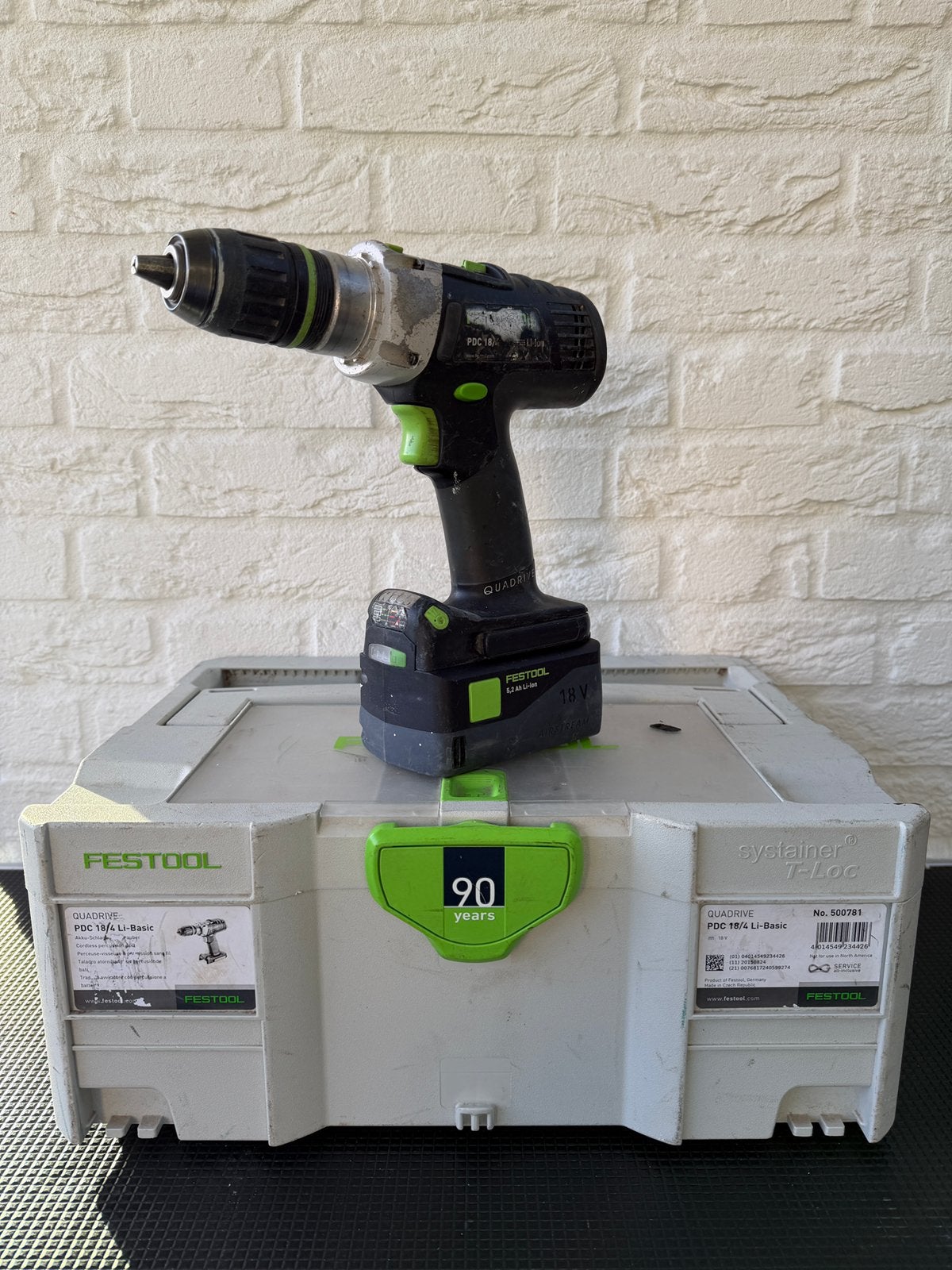 Festool QUADRIVE PDC 18/4 + 5,2Ah accu + T-LOC Systainer, Ophalen of Verzenden, Gebruikt, Boor- en Schroefmachine, Klopboormechanisme