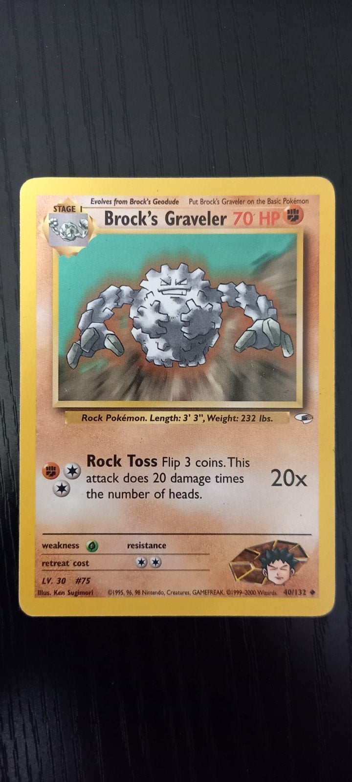 Pokémon Kaart: Brock's Graveler 40/132 (Gym Heroes), Ophalen of Verzenden, Gebruikt, Losse kaart