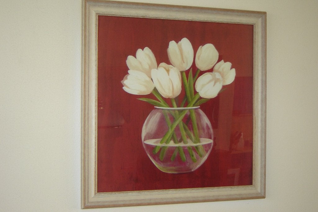 schilderij vaas met tulpen, Ophalen, Zo goed als nieuw, 50 tot 75 cm, Schilderij