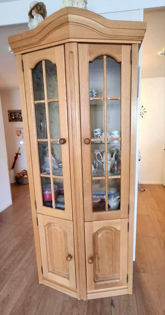 Eikenhouten hoekkast met vitrine e +2 losse ellementen, Huis en Inrichting, Kasten | Boekenkasten, Ophalen, Klassiek, Eikenhout
