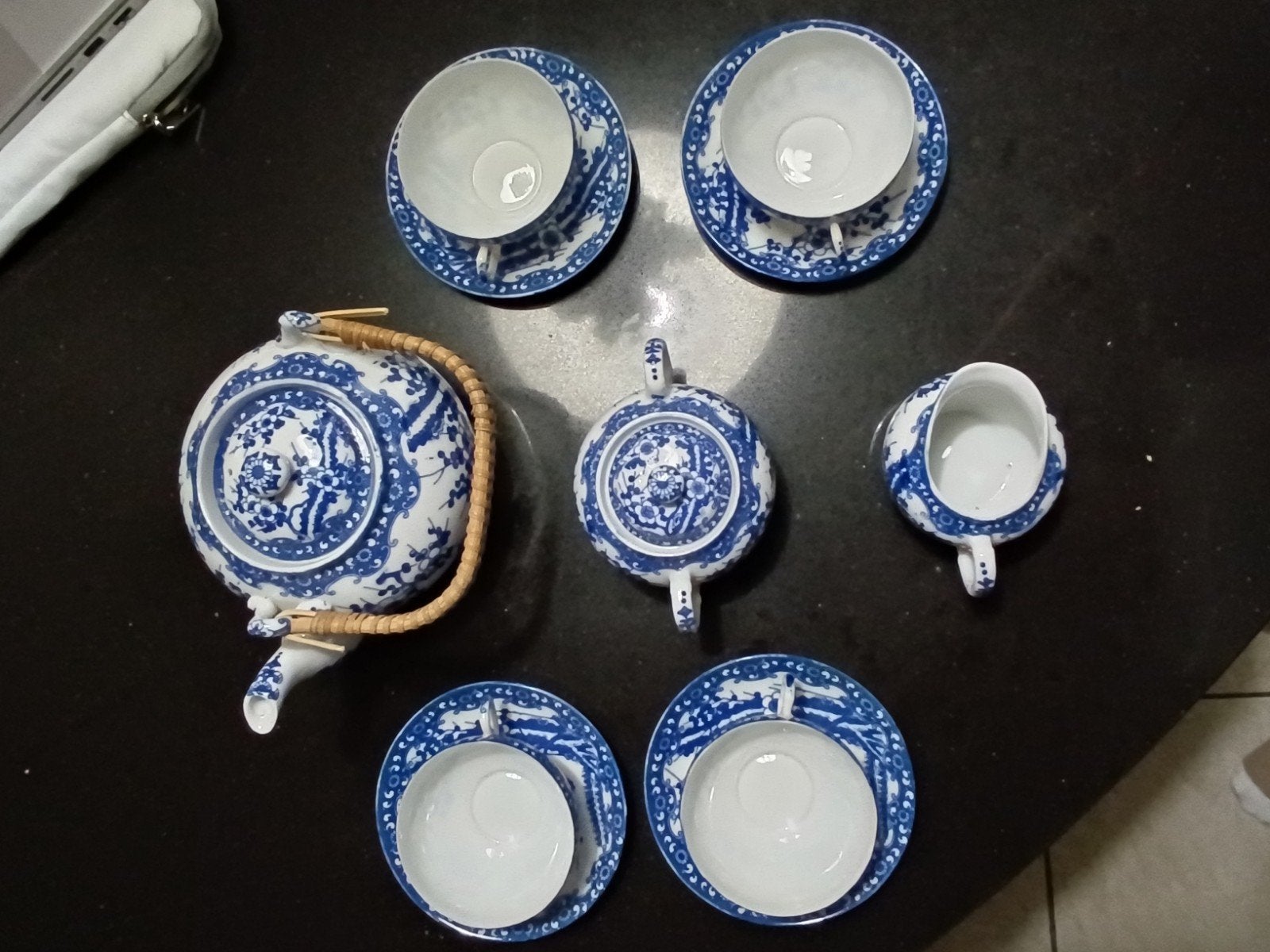 Vintage Japans theeservies - Blauw en wit porselein, Ophalen of Verzenden