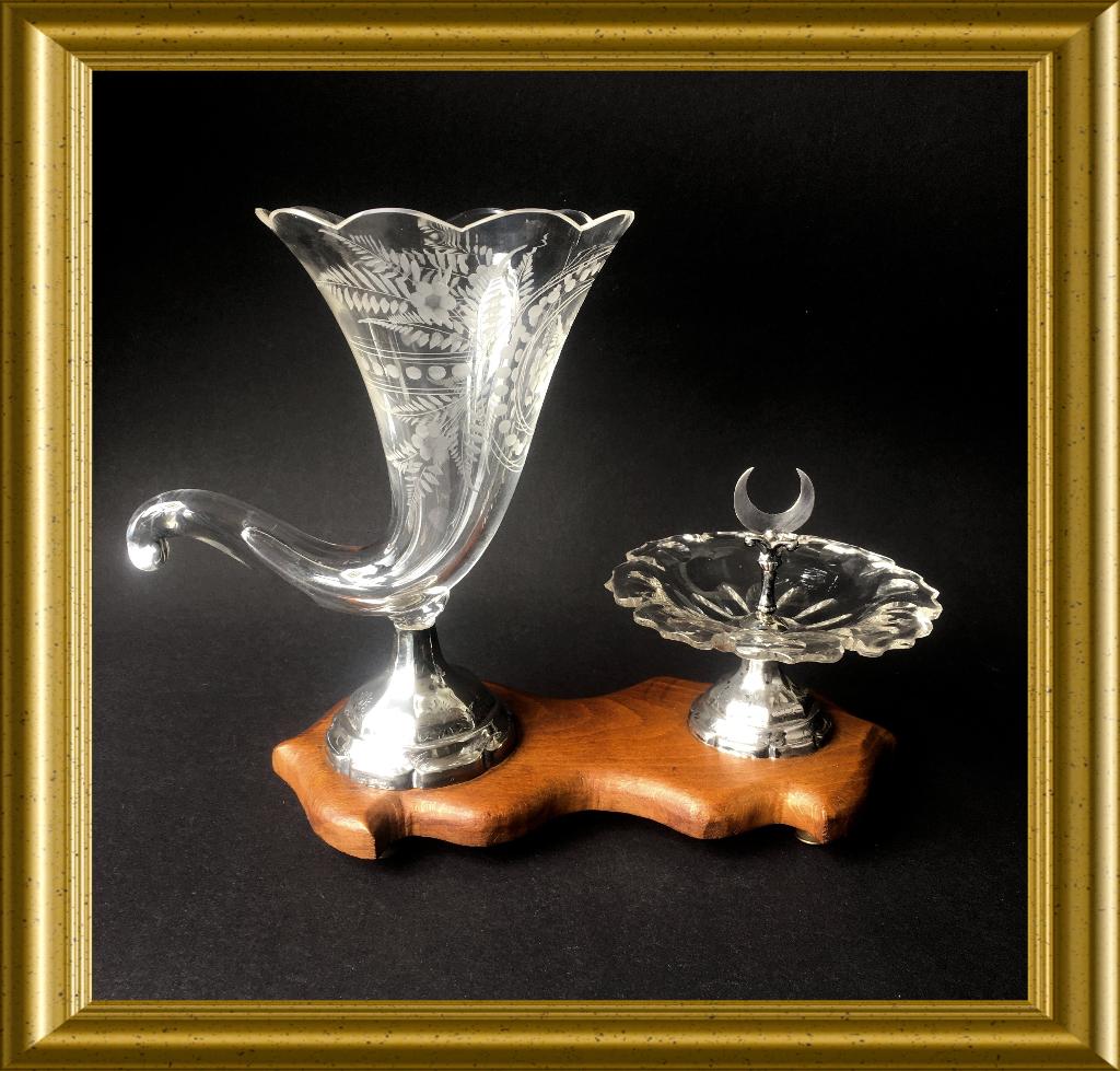 Antieke sigarenhouder, hoorn des overvloed. Zilver en glas, Ophalen of Verzenden, Zilver