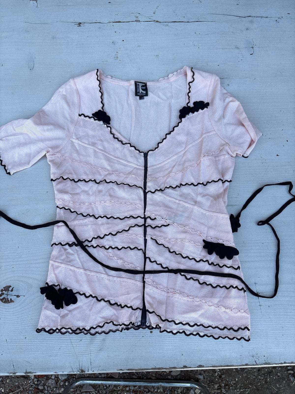 Tricot Chic Roze Top met Zwarte Details, Maat 42/44 (L), Ophalen of Verzenden, Zo goed als nieuw, Korte mouw