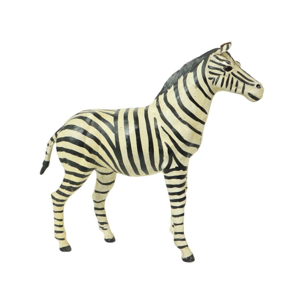 Vintage Zebra Papier Mache en Leer Beeld Sculptuur 30cm, Ophalen of Verzenden, Gebruikt, Dier