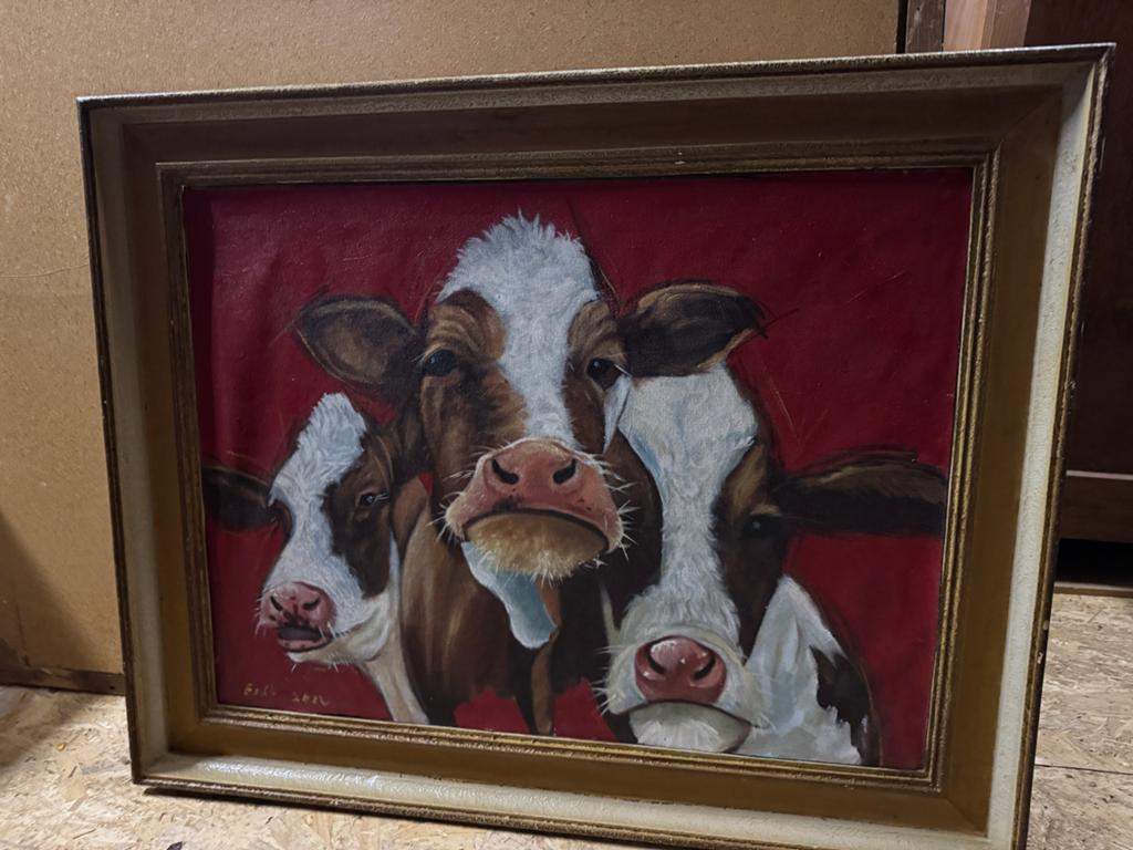 Schilderij van drie koeien, 96x76 cm inclusief kader, Ophalen