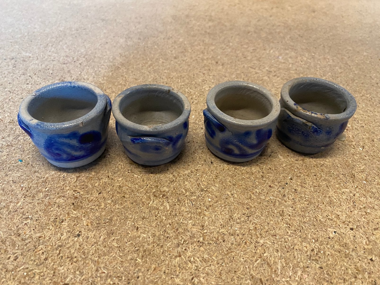 4 mosterd kuipjes blauw met grijs, Ophalen of Verzenden, Natuurlijk materiaal, Overige merken, Overige typen