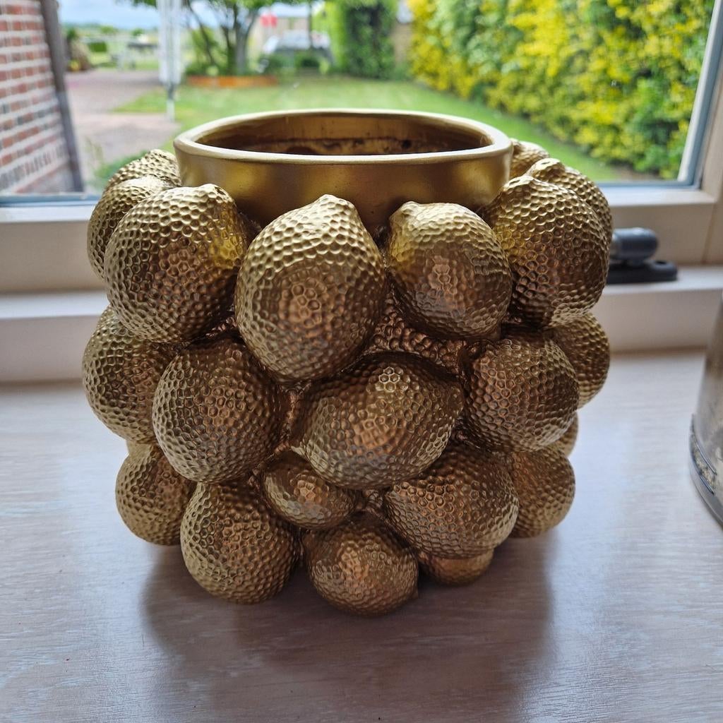 Light & Living Vaas/Bloempot Citroenen Goud, Huis en Inrichting, Woonaccessoires | Vazen, Overige materialen, Overige kleuren