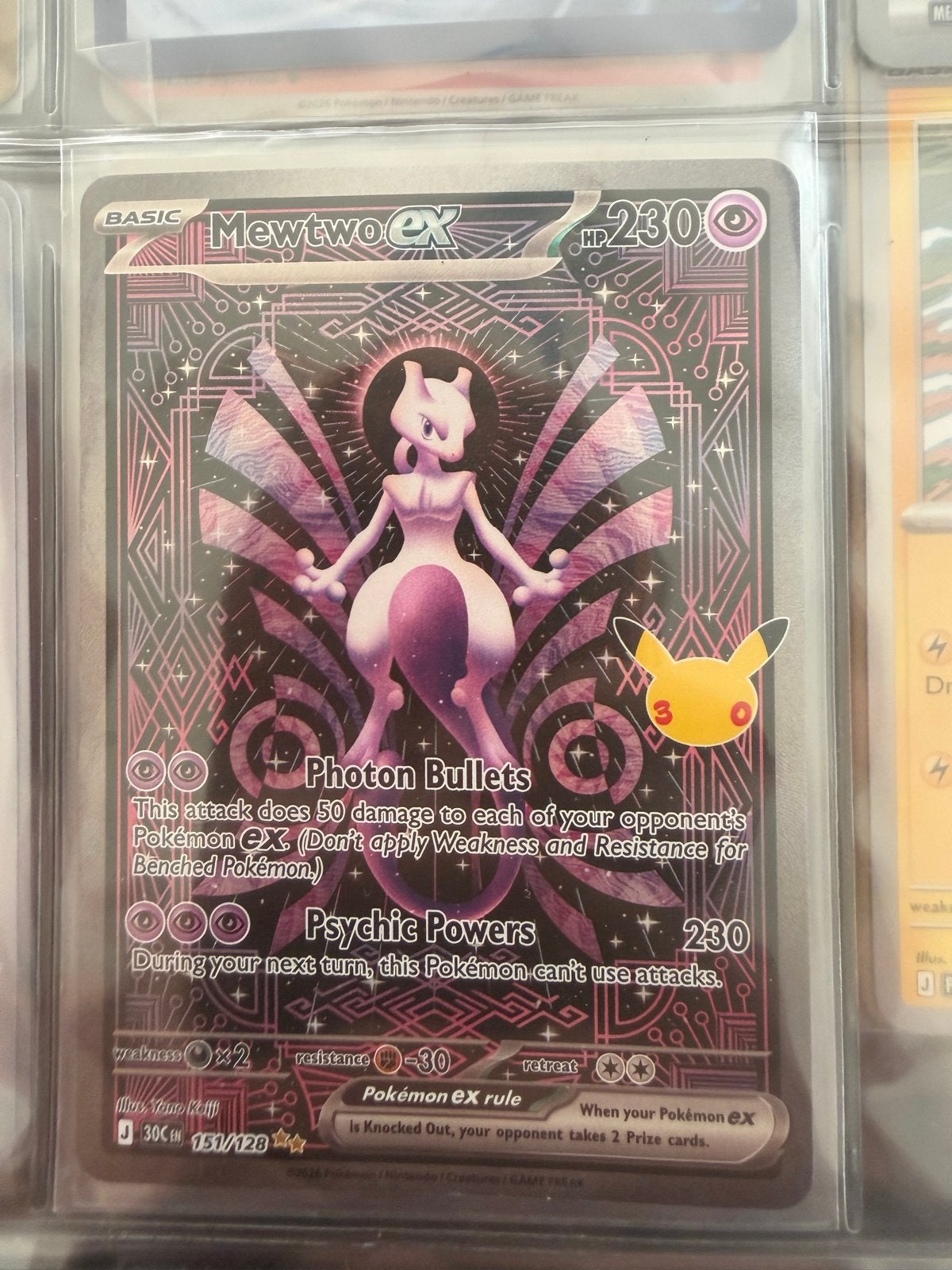 Mewtwo ex 151/128 Celebrations Pokémon Kaart, Hobby en Vrije tijd, Ophalen, Zo goed als nieuw, Losse kaart, Foil