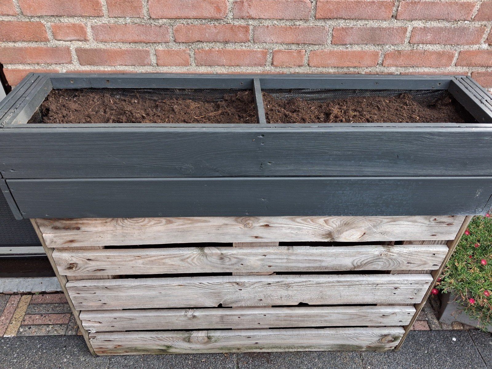 Houten plantenbak op pallet onderstel, Tuin en Terras, Ophalen, Gebruikt, 100 cm of meer, Balkon