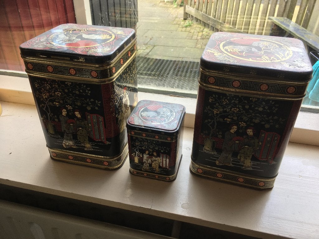 thee blikken voorraadbussen japan pickwick 7 stuks, Verzamelen, Blikken, Ophalen of Verzenden, Zo goed als nieuw, Thee, Pickwick