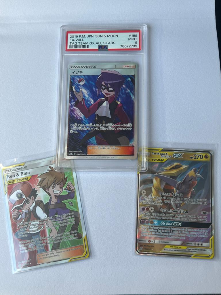 Pokémon Kaarten: PSA 9 will, Red & Blue, Garchomp & Girati, Ophalen of Verzenden, Zo goed als nieuw, Meerdere kaarten