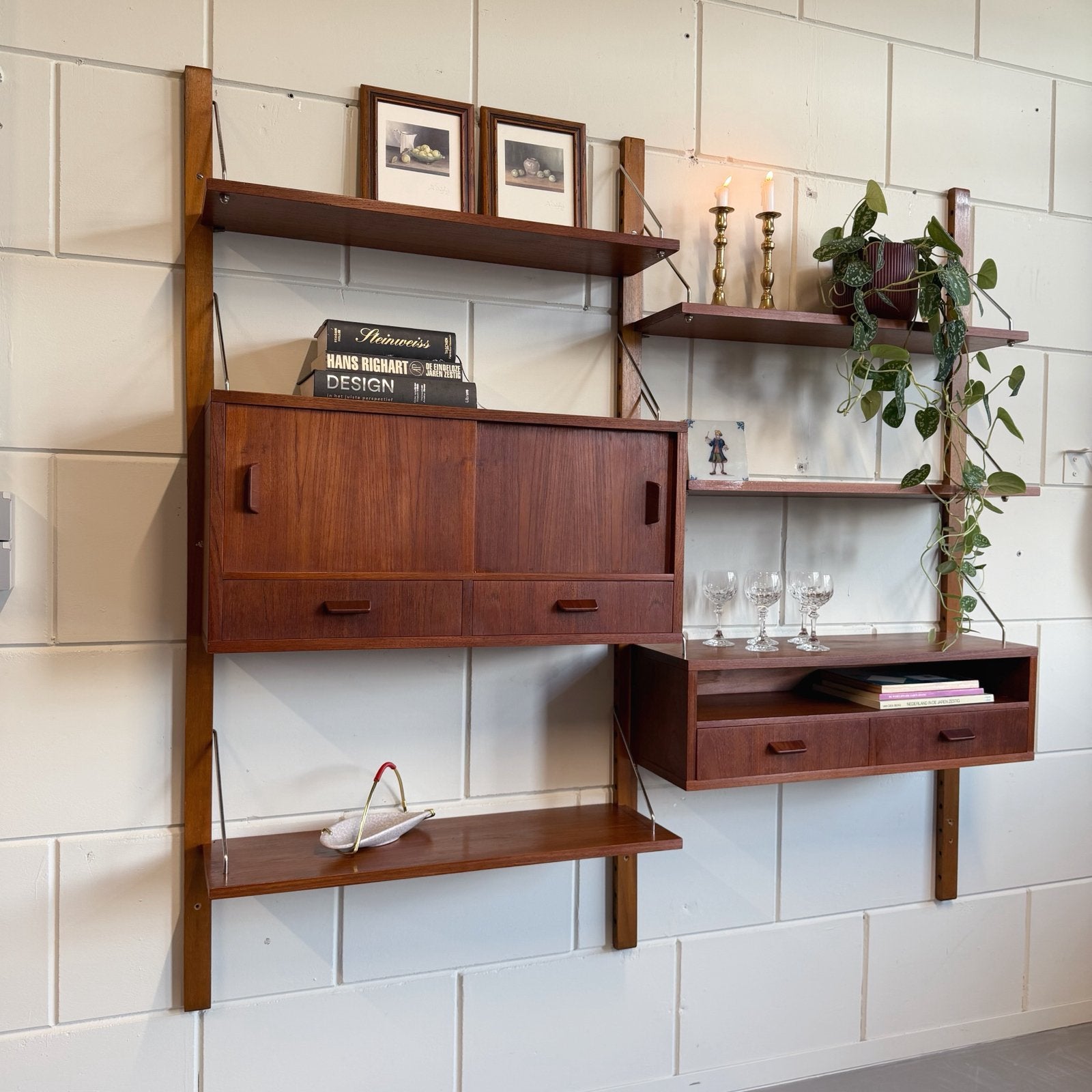 Vintage wandmeubel, teak, Deens, Huis en Inrichting, Gebruikt, ., 150 tot 200 cm, Ophalen of Verzenden