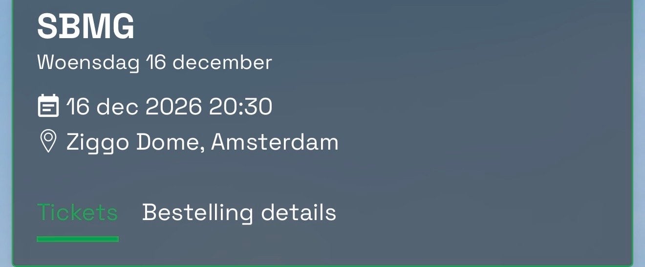 SBMG CONCERT ZIGGO DOME 16 december zitplaasten, Tickets en Kaartjes, Eén persoon, December