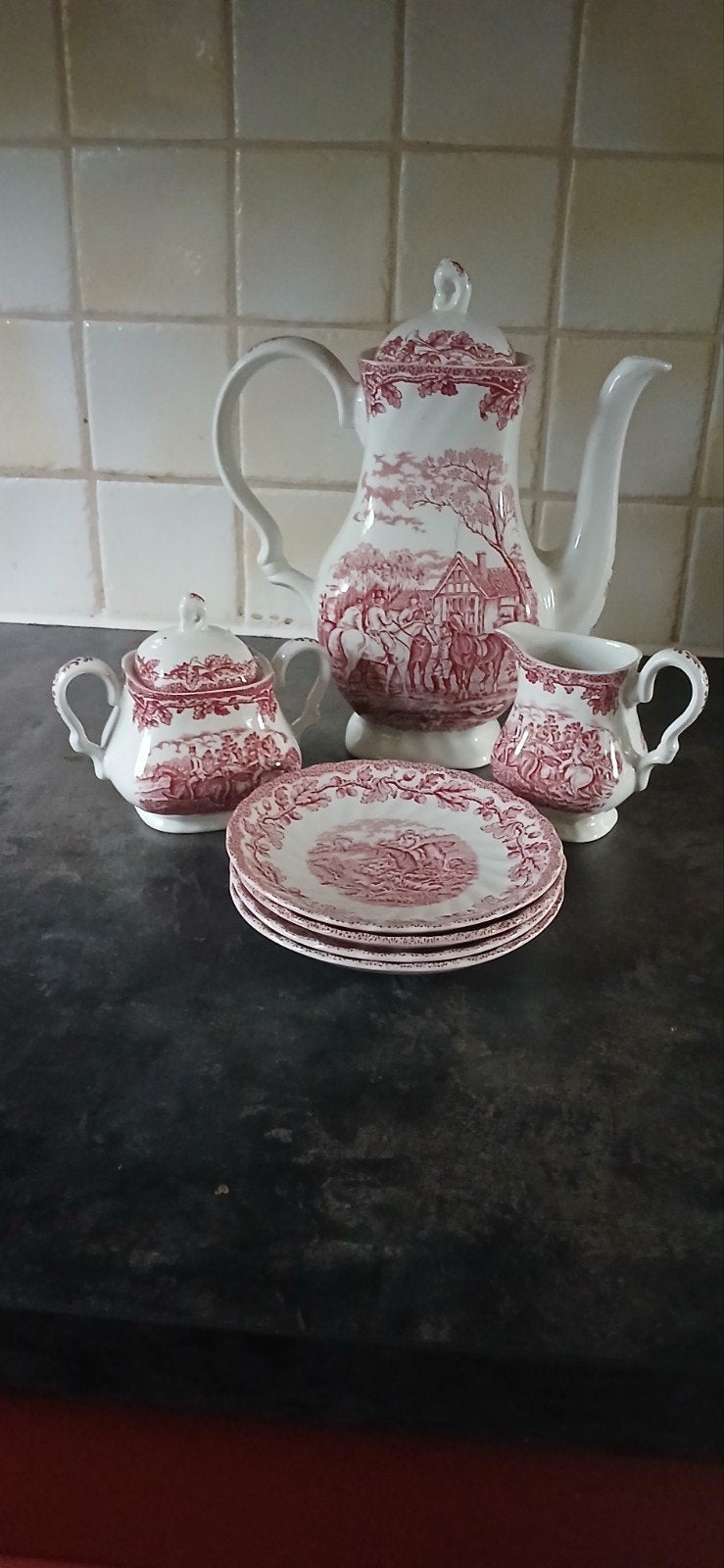 Myotts country life vintage rood theeservies., Antiek en Kunst, Ophalen