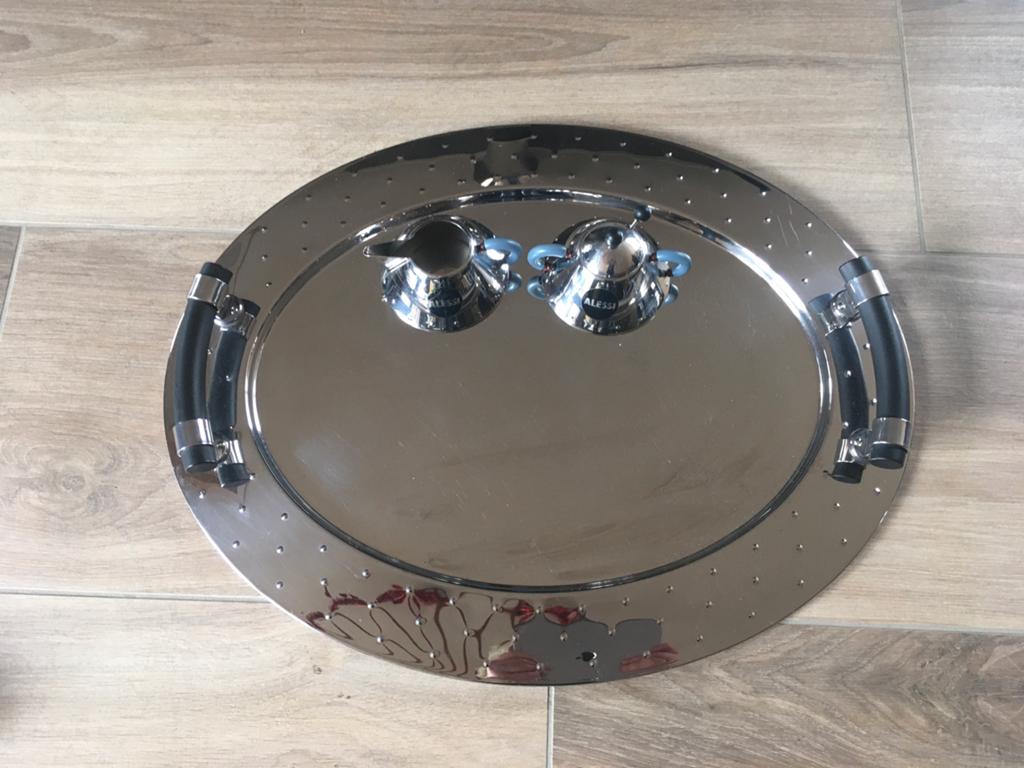 ALESSI dienblad MG09, ovaal en suiker melkstel, M. GRAVES, Ophalen of Verzenden, Zo goed als nieuw, Ovaal, Metaal