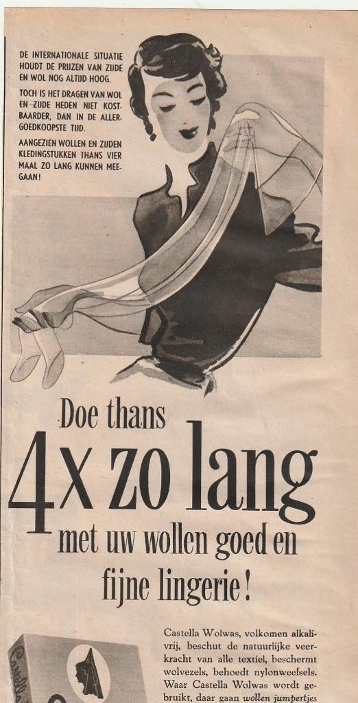Retro reclame 1951 Castella doe langer met uw lingerie, Verzamelen, Retro, Verzenden, Overige typen