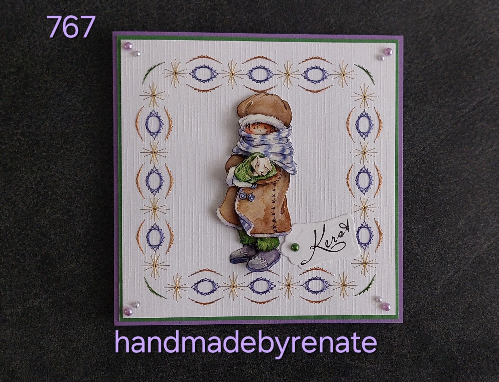 Nr. 767 Handgemaakte geborduurde kerstkaart, Ophalen of Verzenden, Nieuw, Overige thema's