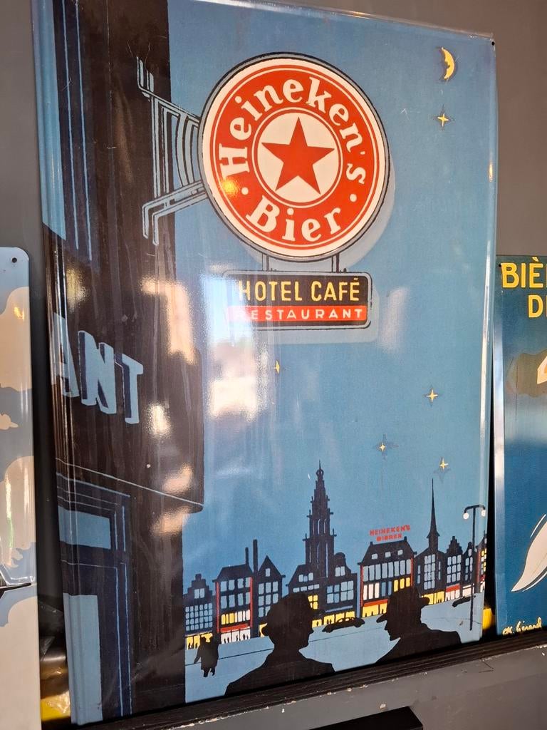Vintage Heineken's Bier Emaille Reclamebord Hotel Café, Ophalen of Verzenden, Gebruikt, Reclamebord