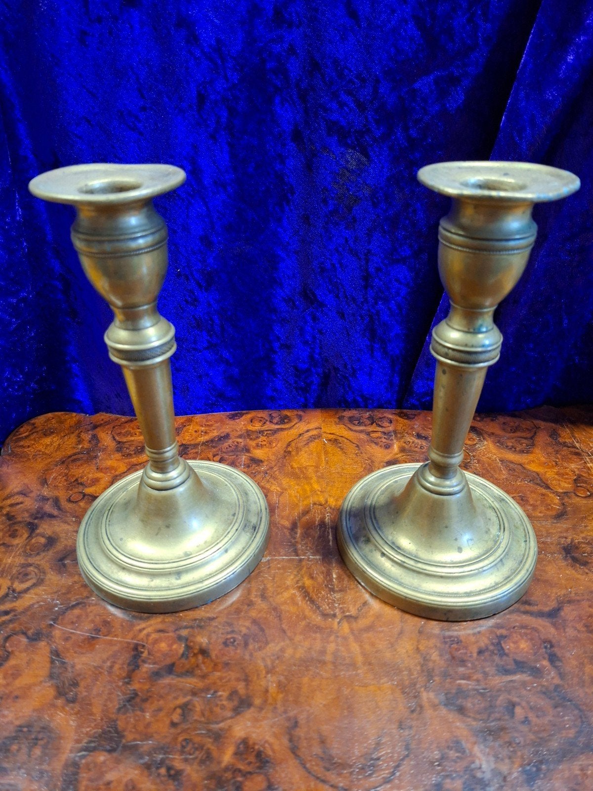 Paar Antieke Brons/Messing Kandelaars - 20 cm / 1.4 kg, Ophalen of Verzenden, Koper of Brons