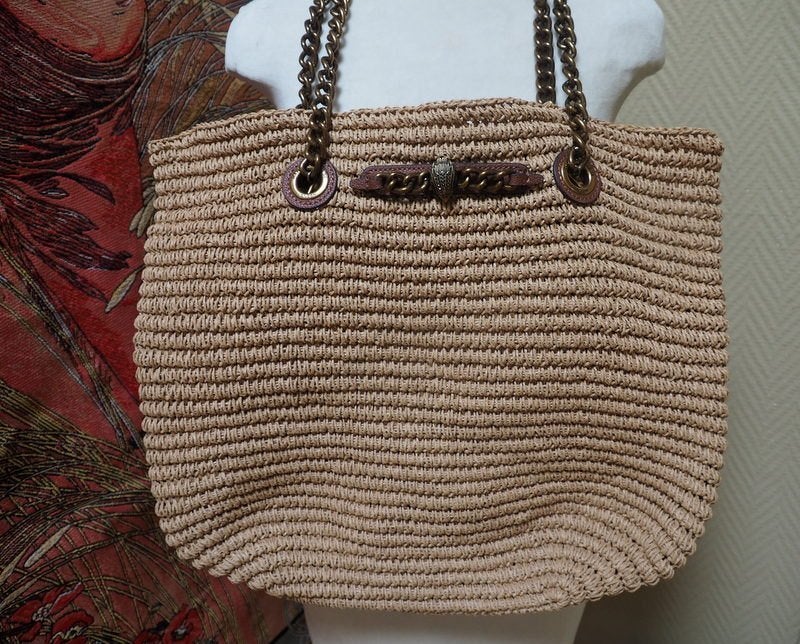 Kurt Geiger Tas Shopper Raffia Bruin, Verzenden, Zo goed als nieuw, Bruin, Shopper