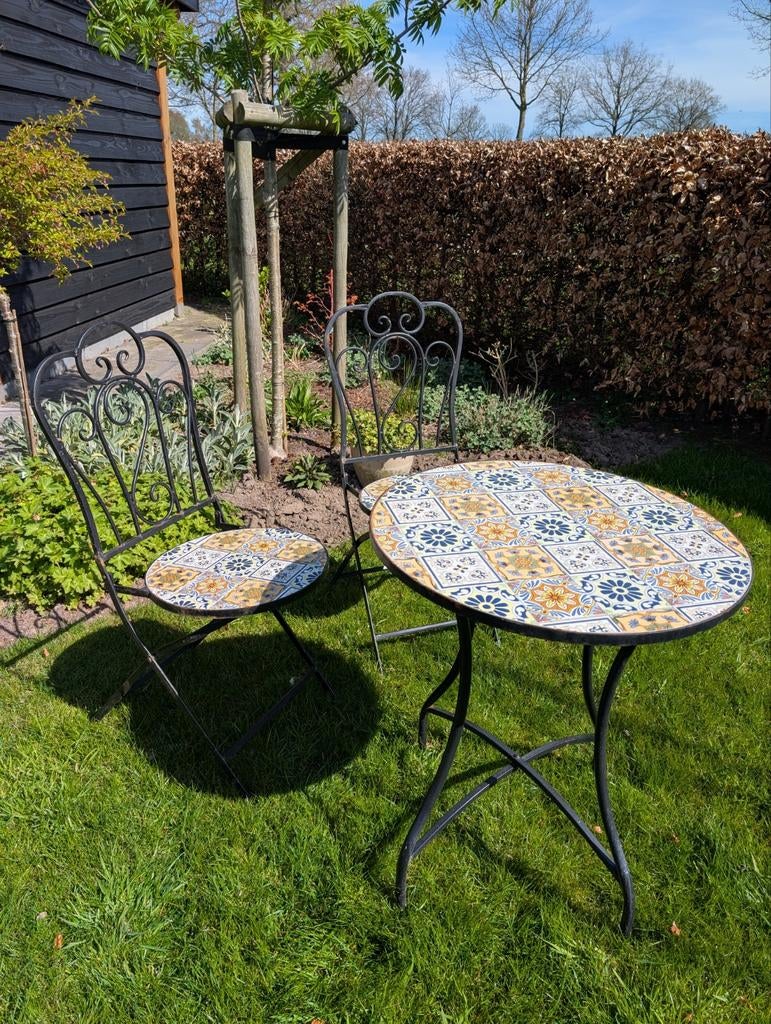 Bistro tuinset met mozaïek tafel en stoelen, Overige materialen, Gebruikt, Tuinset, Eettafel