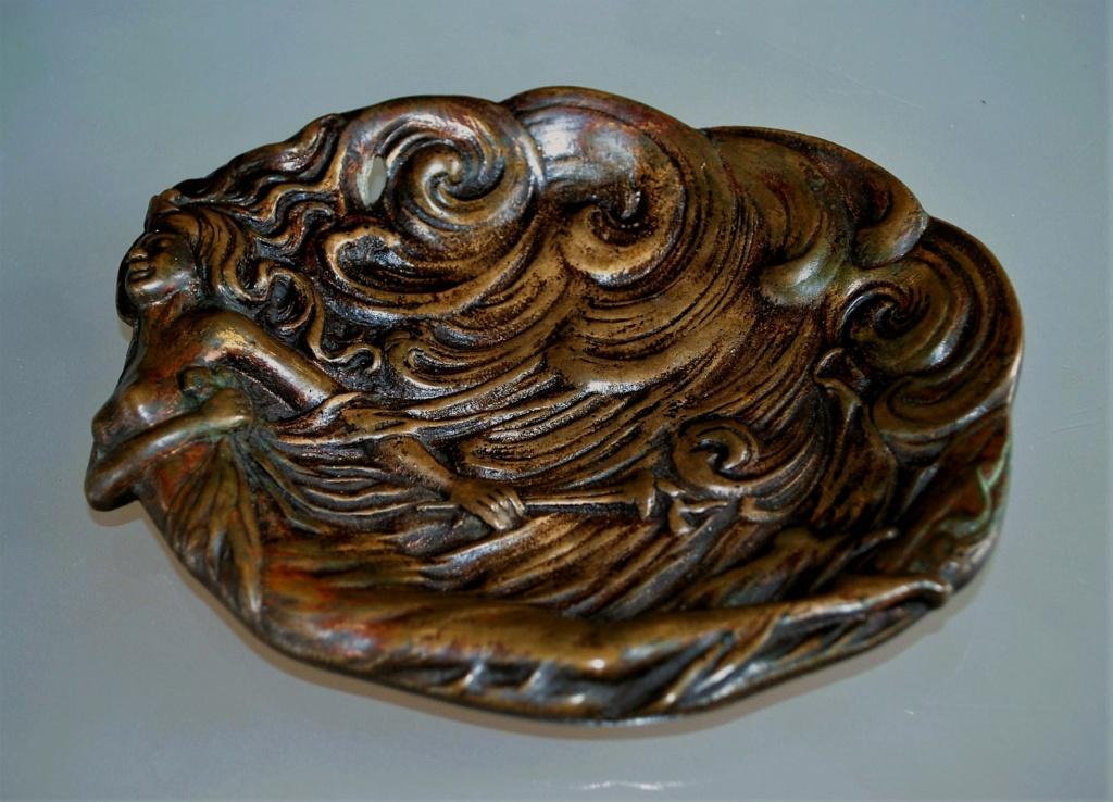 Jugendstil ​Art Nouveau Brons Schaal Naakte Vrouw met Fakkel, Ophalen of Verzenden