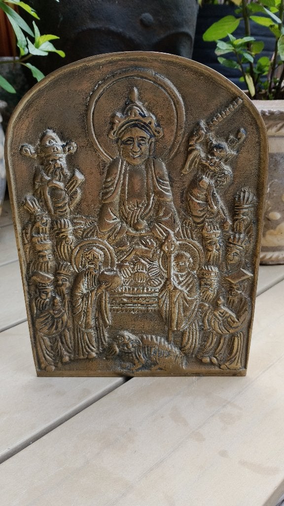 Antiek Chinees brons zwaar reliëf plaquette, Ophalen of Verzenden