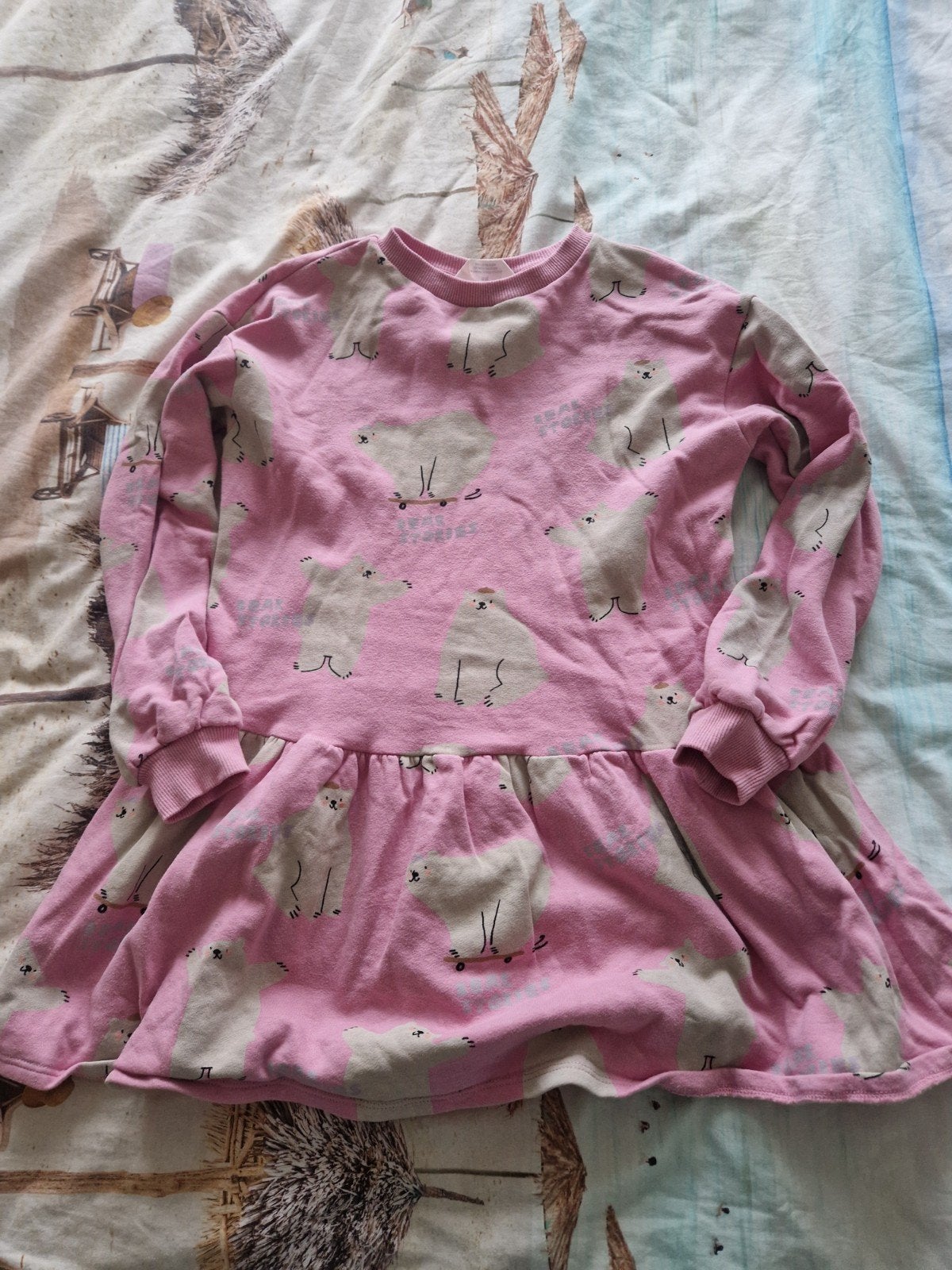 Roze jurk met schattige berenprint voor meisjes, Ophalen of Verzenden, Gebruikt, H&M, Meisje