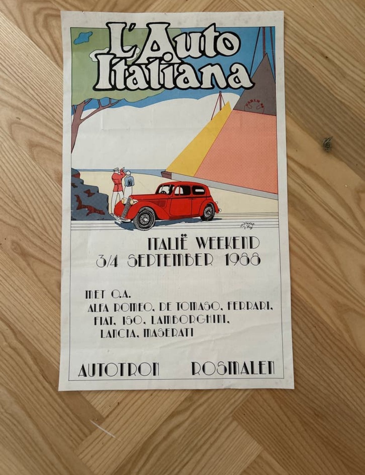 Vintage L'Auto Italiana Italië Weekend Poster 1988, Verzamelen, Ophalen of Verzenden, A1 t/m A3, Overige onderwerpen, Rechthoekig Staand