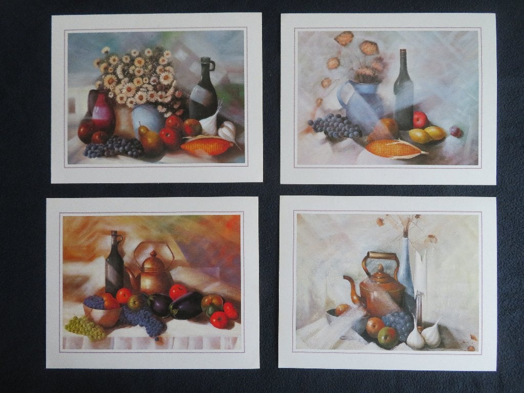 Set van 4 vintage stillevens prenten, 1960 tot 1980, Gebruikt, Ophalen of Verzenden, Prent