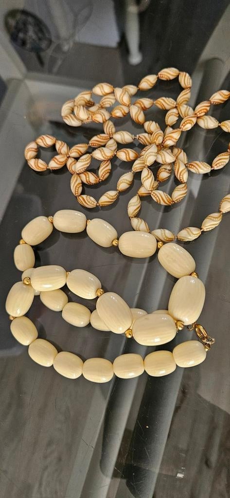 Vintage Crèmekleurige Kralenkettingen Set, Sieraden, Tassen en Uiterlijk, Kettingen, Ophalen of Verzenden, Gebruikt, Beige, Overige materialen