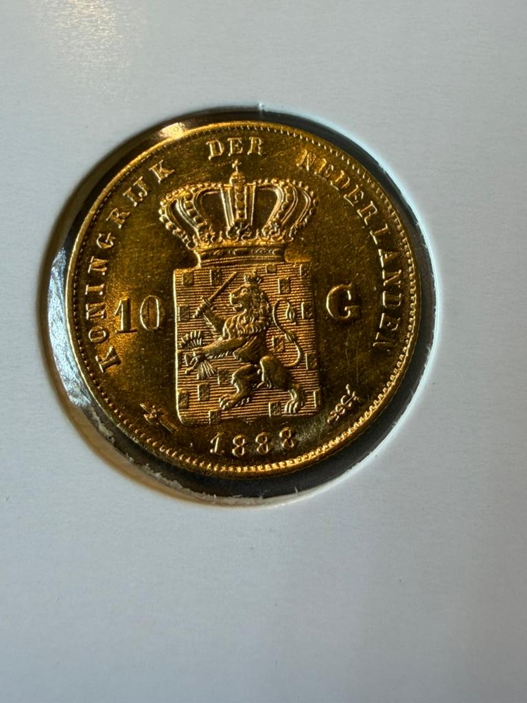 Gouden tientje 1888 Willem III toppertje zeldzaam!, Koning Willem III, Losse munt, 10 gulden, Goud