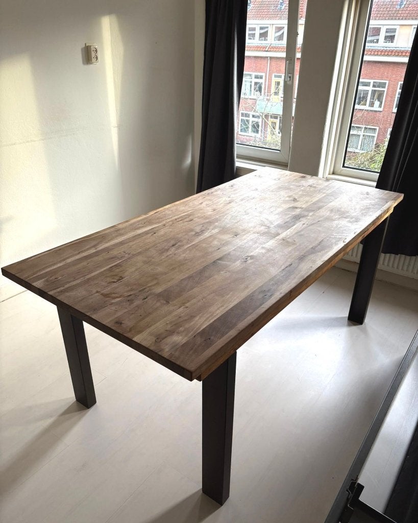 Henders & Hazel - Massief Acacia Hout Eettafel Metalen Poten, Ophalen, 200 cm of meer, 50 tot 100 cm, Zo goed als nieuw