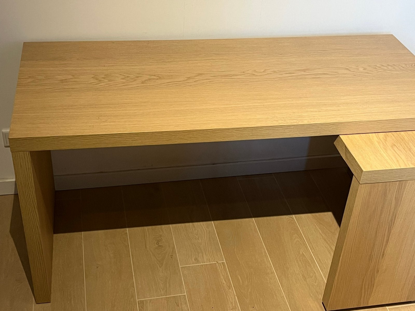 IKEA PÅHL Bureau met uitschuifbaar paneel, wit/eiken, Ophalen, Demontabel, Hout, Bruin