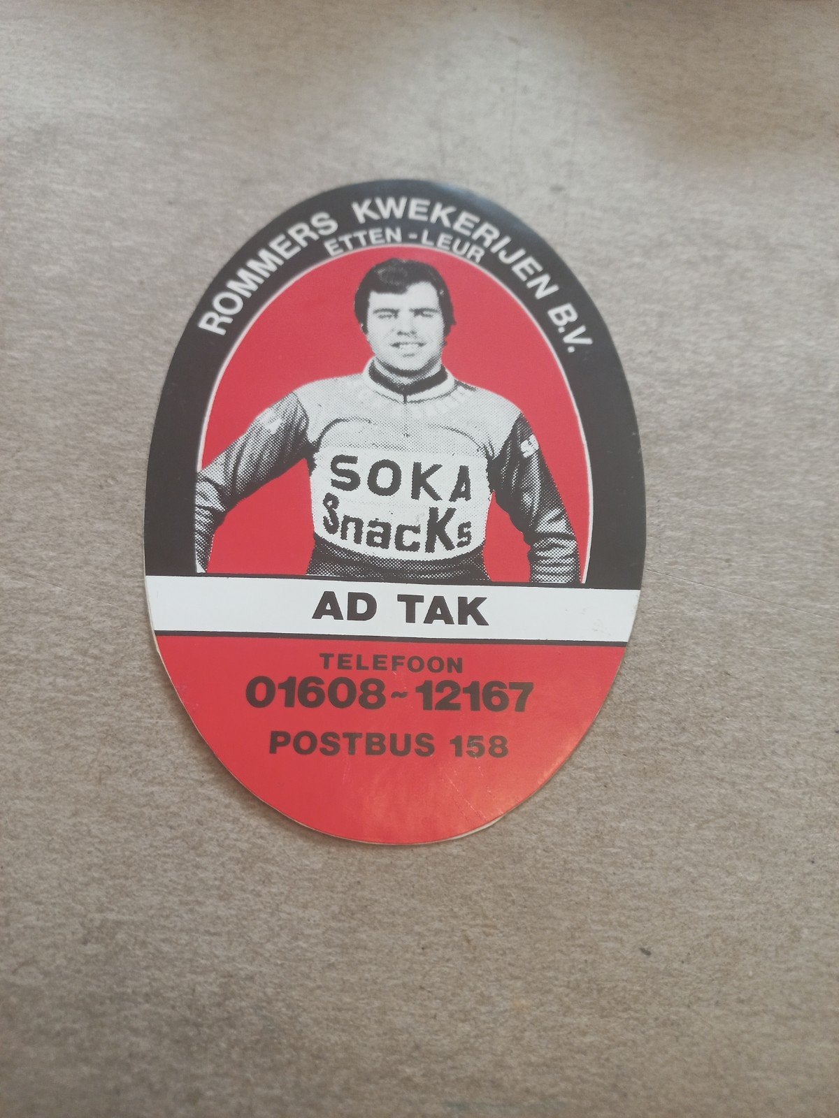 Vintage Rommers Kwekerijen B.V. Soka Snacks Ad Tak sticker, Ophalen of Verzenden, Gebruikt