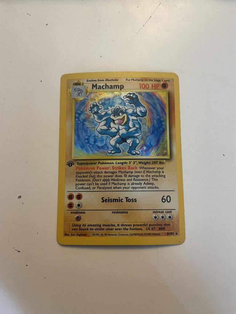 Machamp 8/102 - Base Set - 1st edition - ENG, Hobby en Vrije tijd, Ophalen of Verzenden, Zo goed als nieuw, Losse kaart, Foil
