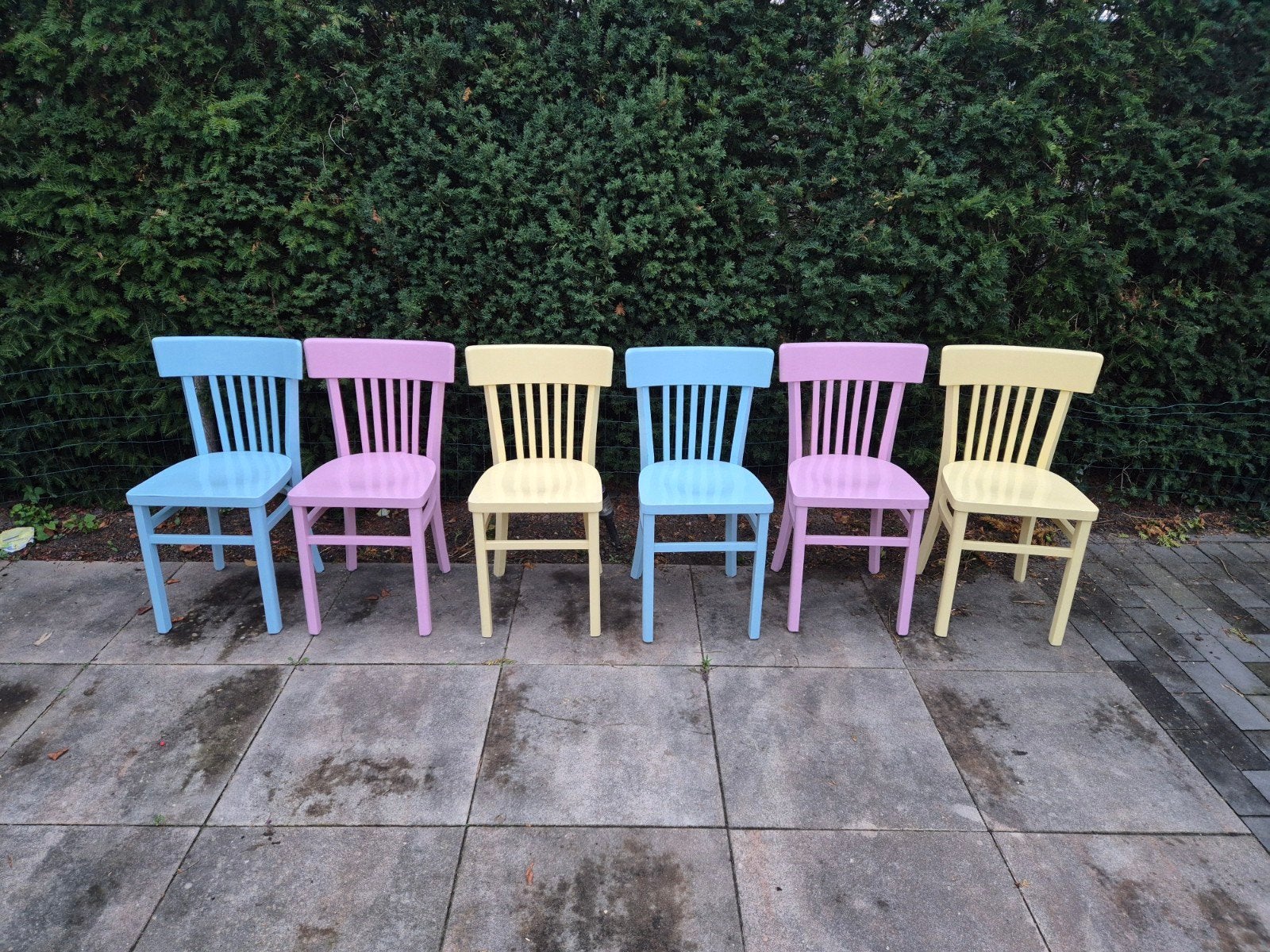 6 Fleurige houten stoelen, Ophalen, Gebruikt, Blauw, Vijf, Zes of meer stoelen