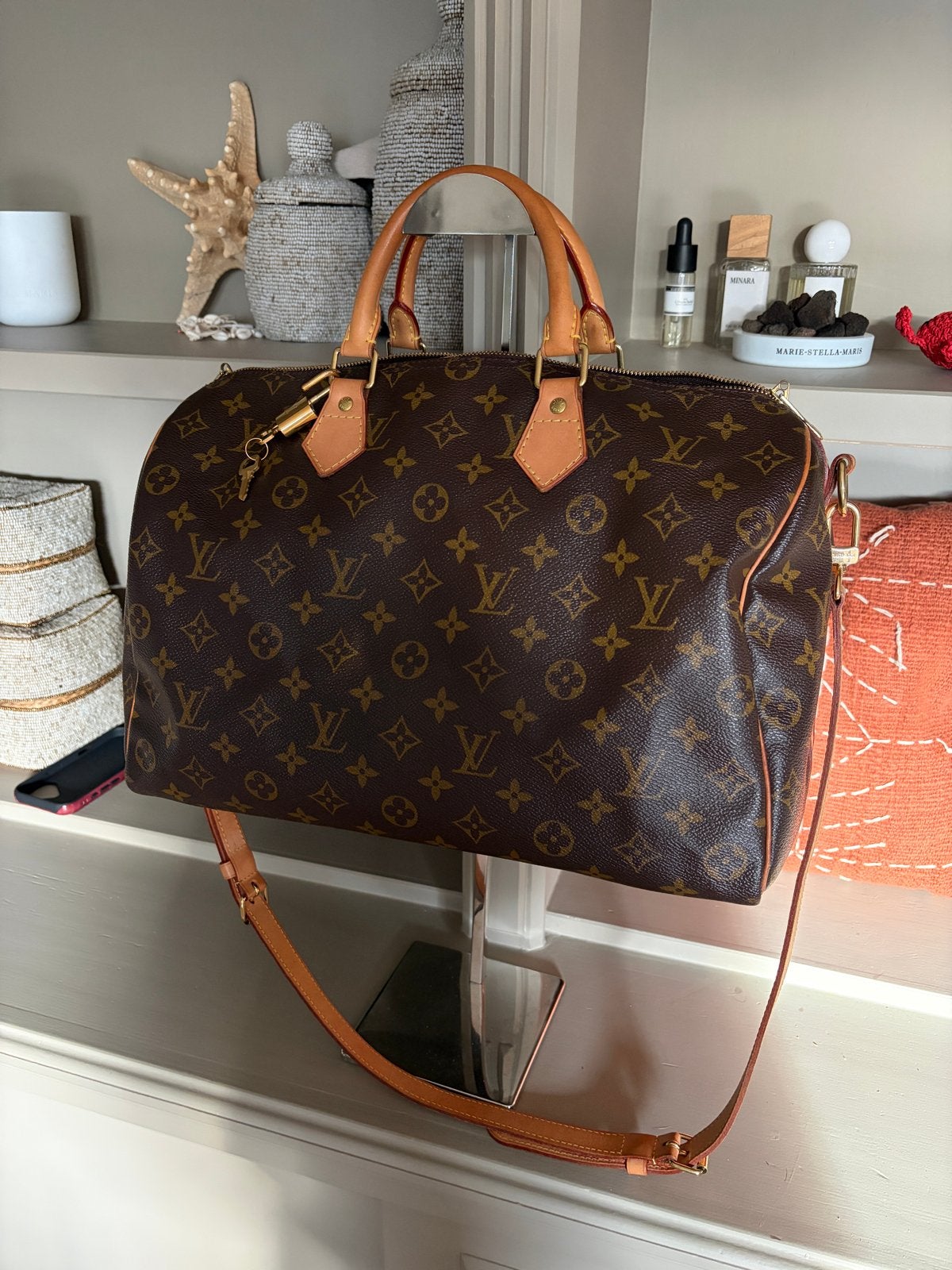 Louis Vuitton Speedy Bandoulière 35 Monogram, Ophalen, Gebruikt, Bruin, Handtas