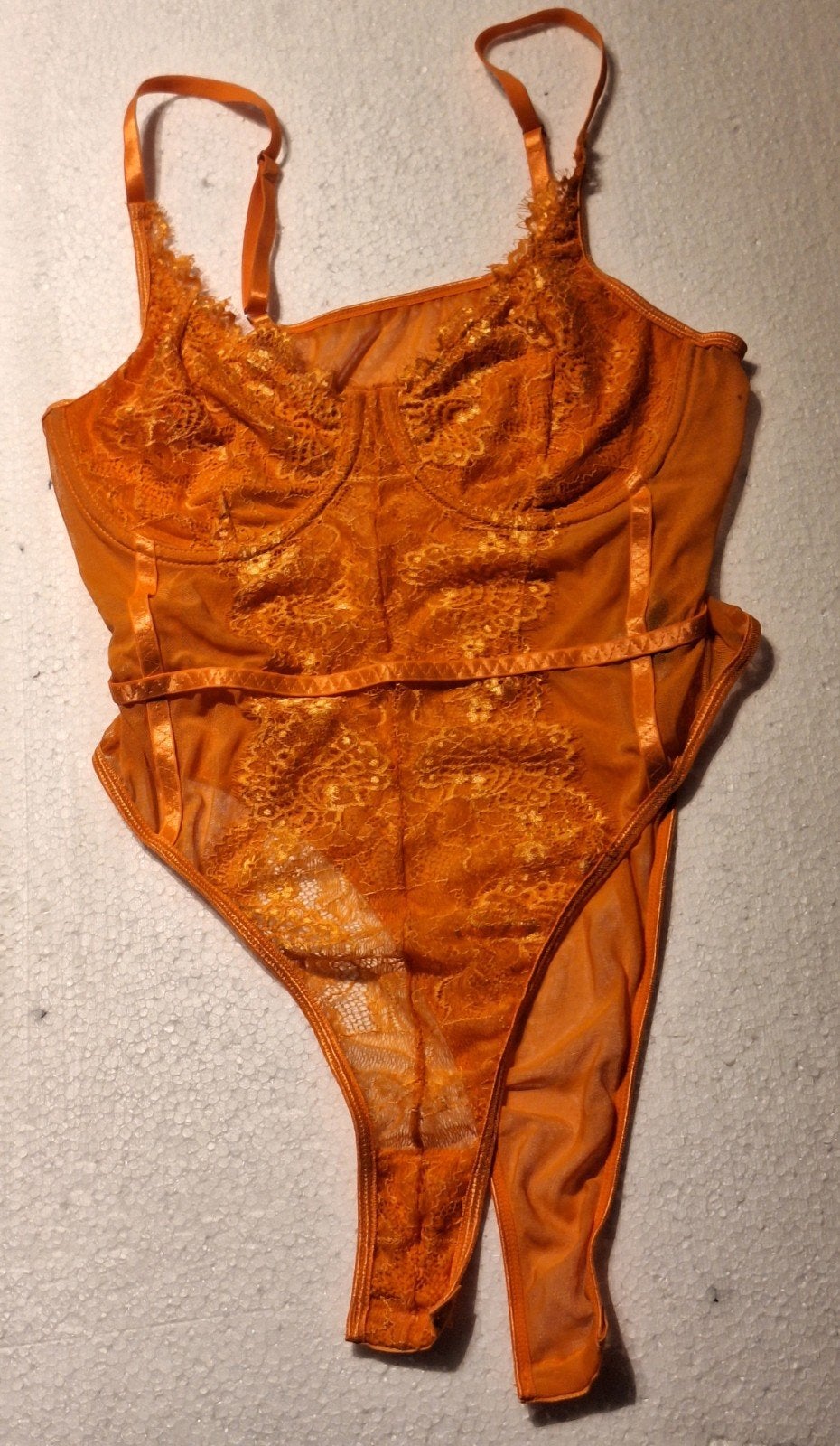 Sexy nieuwe oranje transparante body maat L, Kleding | Dames, Ondergoed en Lingerie, Verzenden, Oranje, Body of Korset