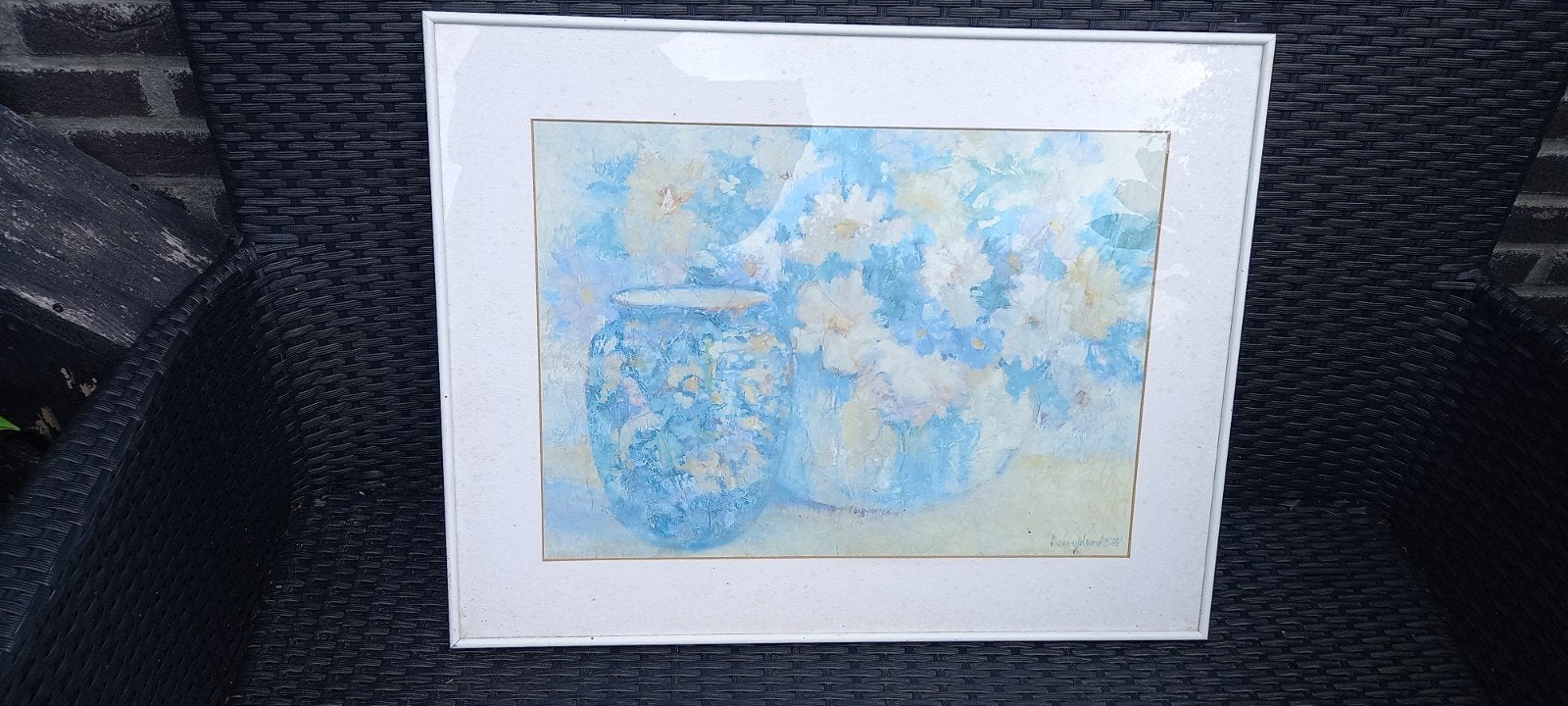 Schilderij zeefdruk Linda Lund - Bloemen in vaas, Antiek en Kunst, Bloemen, Realistisch, Ophalen of Verzenden, Aquarel